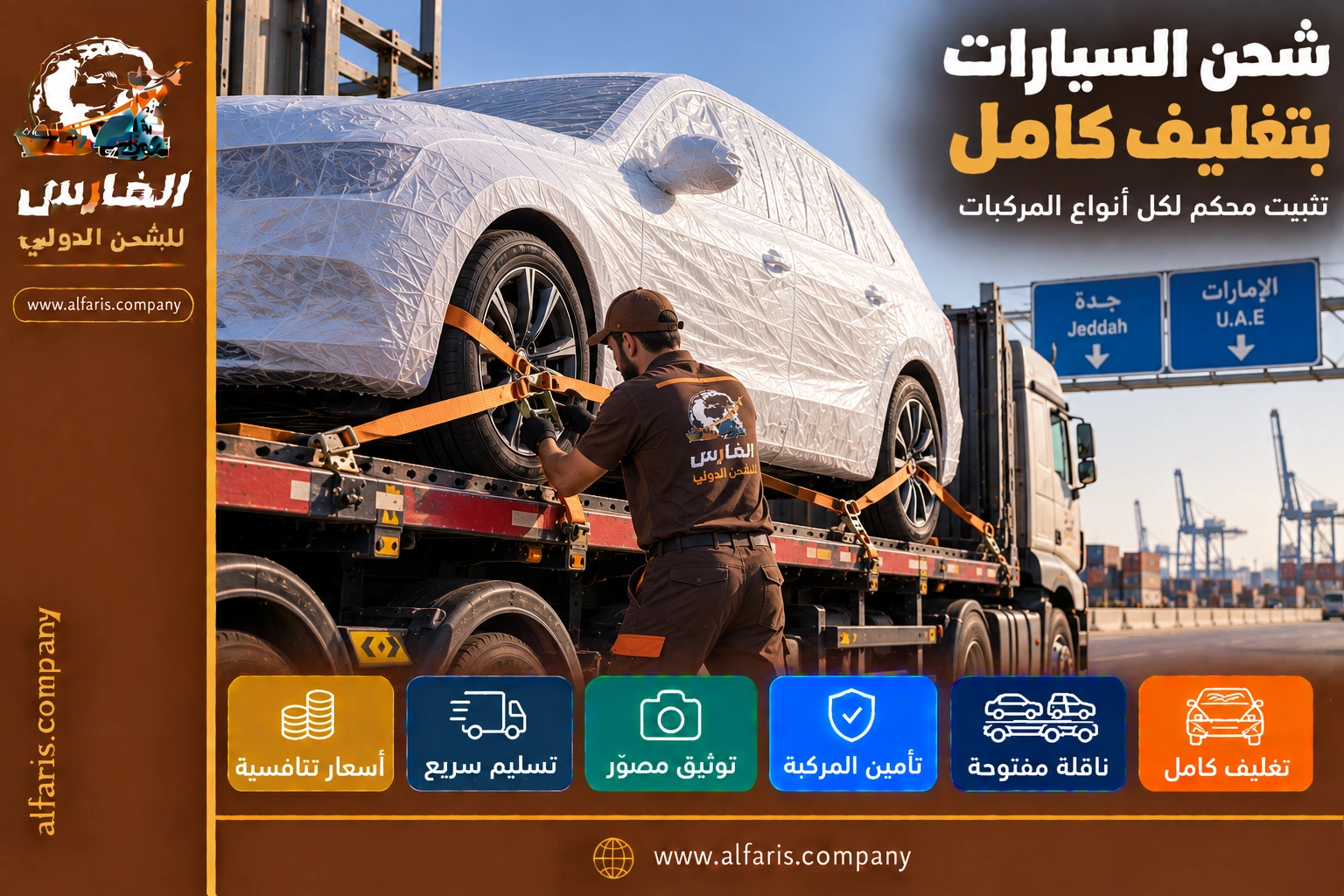 شحن السيارة مع العفش من جدة الى الامارات