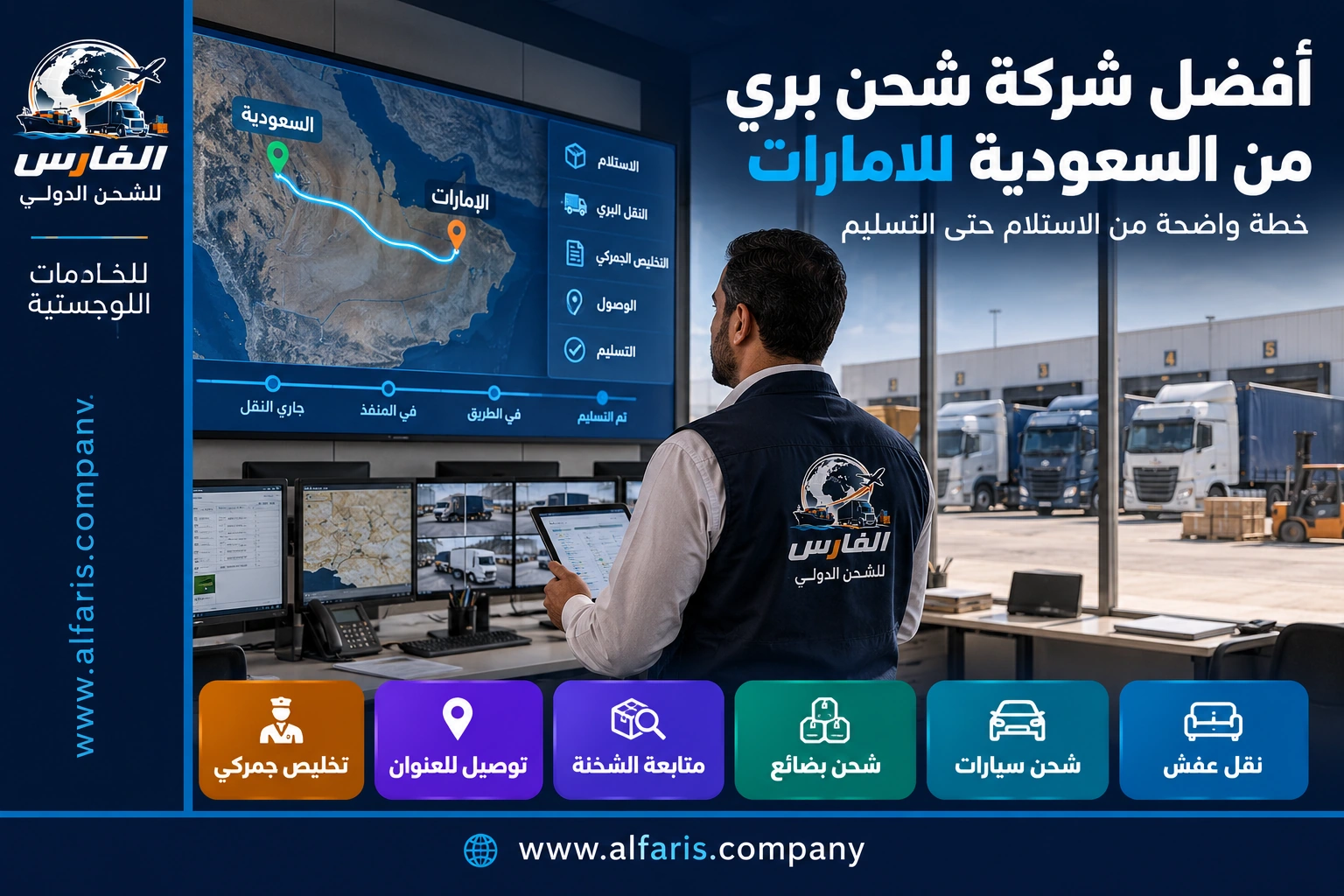 فحص وزن وتثبيت حمولة الشاحنة قبل الشحن من السعودية إلى الإمارات