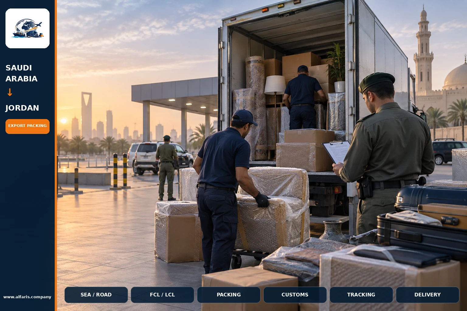 The shipping route from Saudi Arabia to Jordan is via the approved route at the time of implementation or the port of Amman