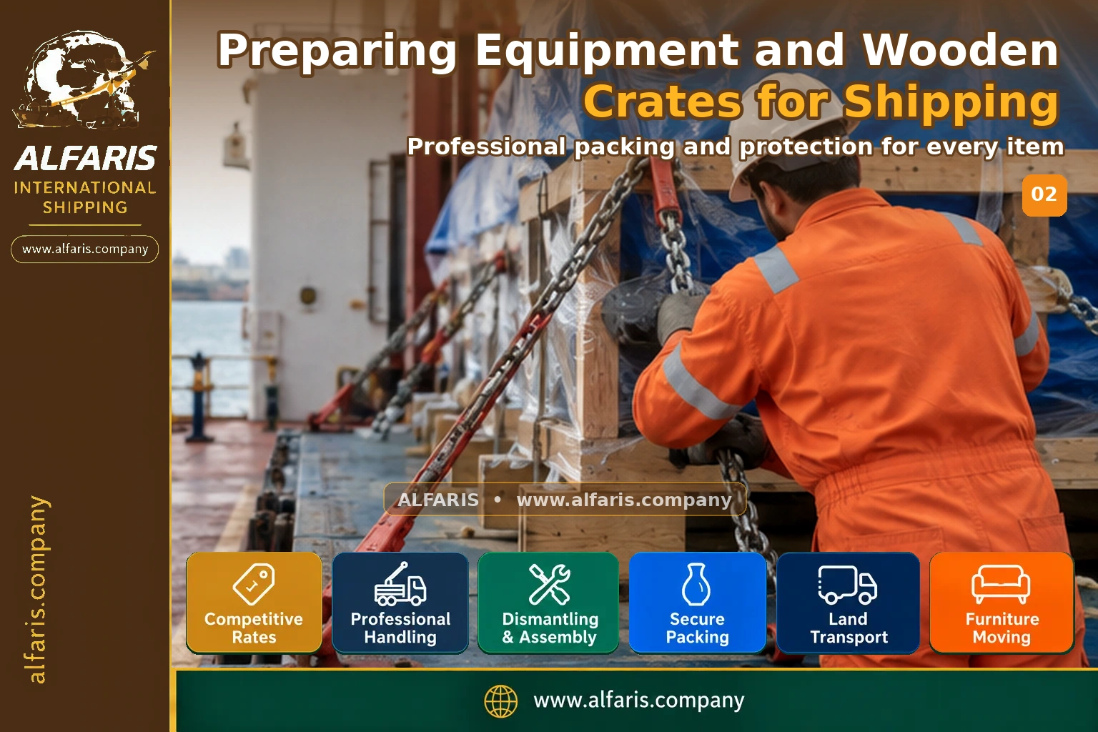 equipment and wooden crate preparation — Preparation and packing