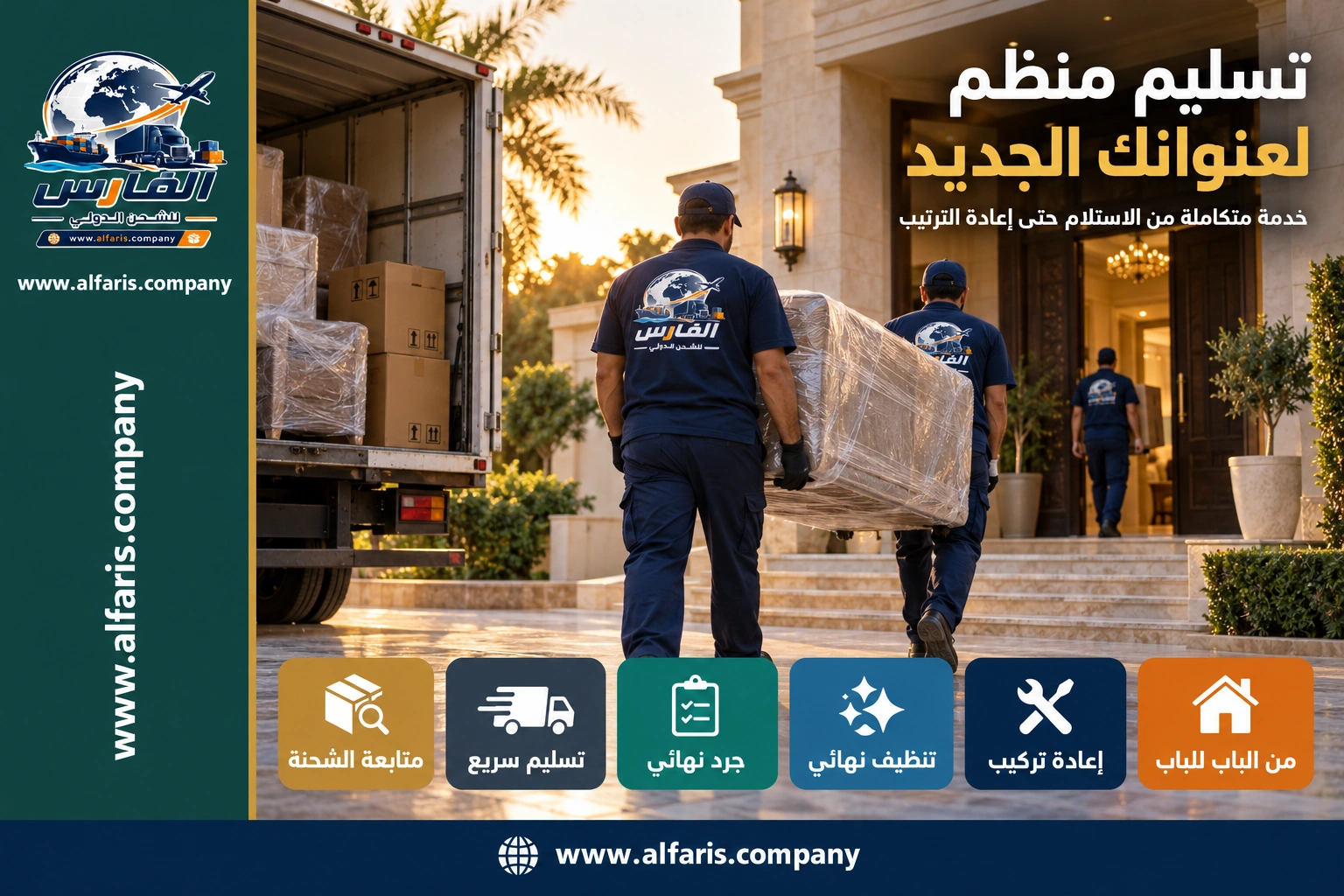 تسليم شحنة عفش من السعودية عند منزل جديد في الأردن