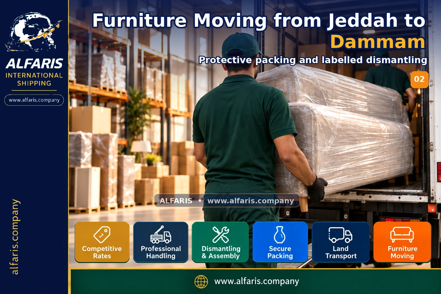 Furniture Moving from Jeddah to Dammam — Protective packing and labelled dismantling