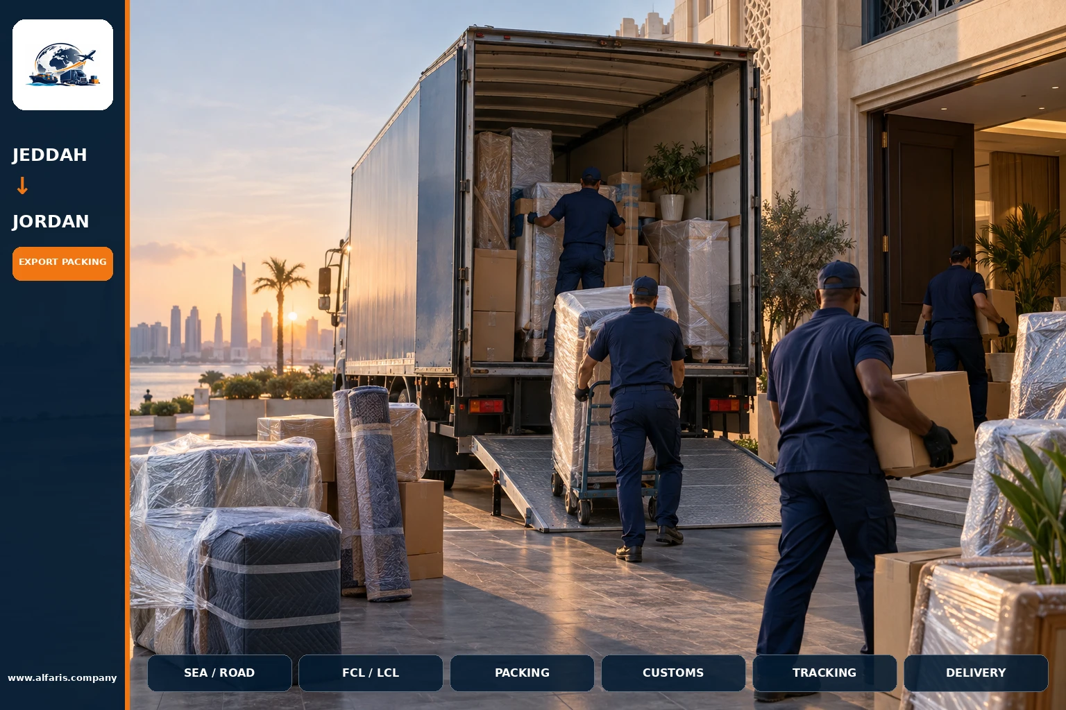 The shipping route from Jeddah to Jordan is via the approved route at the time of implementation or the port of Amman The shipping route from Jeddah to Jordan is via the approved route at the time of implementation or the port of Amman