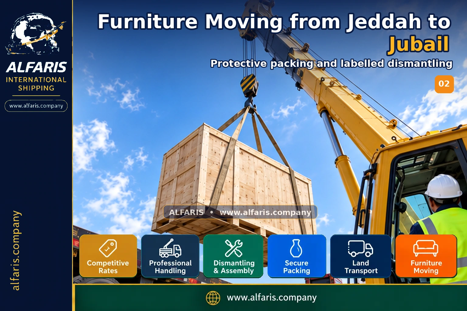 Furniture Moving from Jeddah to Jubail — Protective packing and labelled dismantling