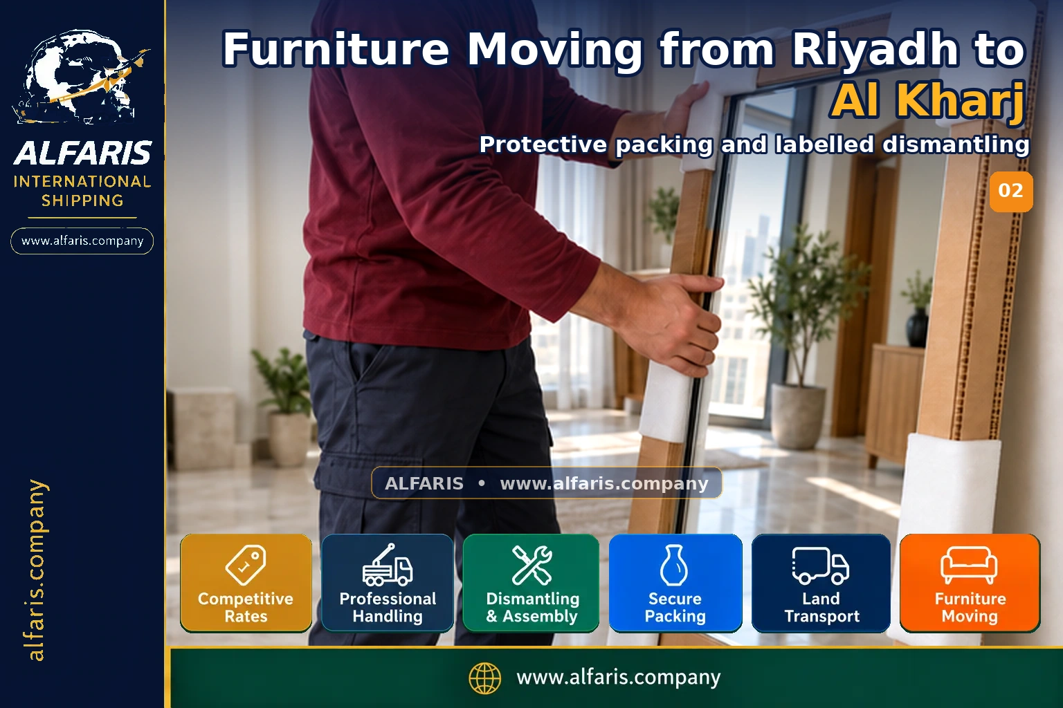 Furniture Moving from Riyadh to Al Kharj — Protective packing and labelled dismantling