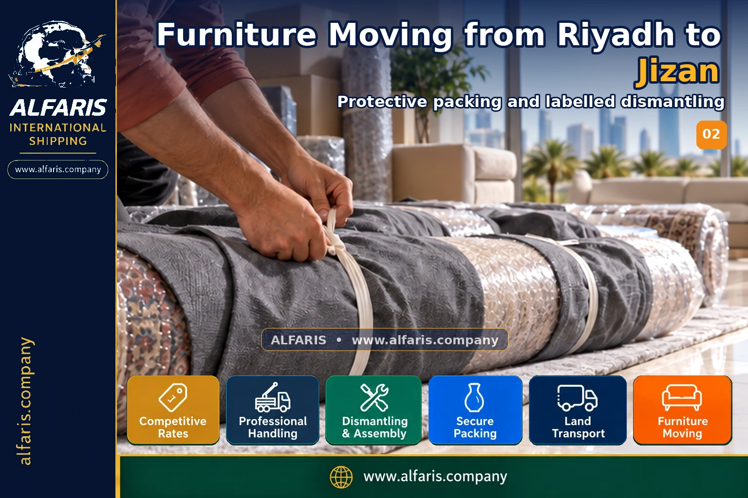 Furniture Moving from Riyadh to Jizan — Protective packing and labelled dismantling