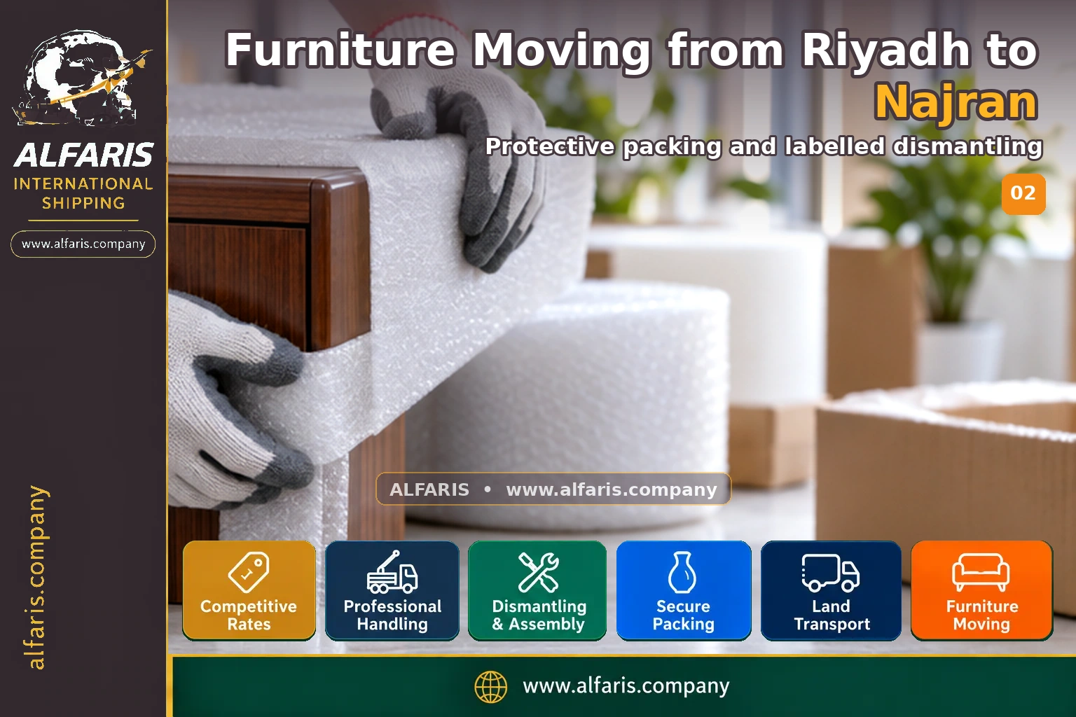 Furniture Moving from Riyadh to Najran — Protective packing and labelled dismantling