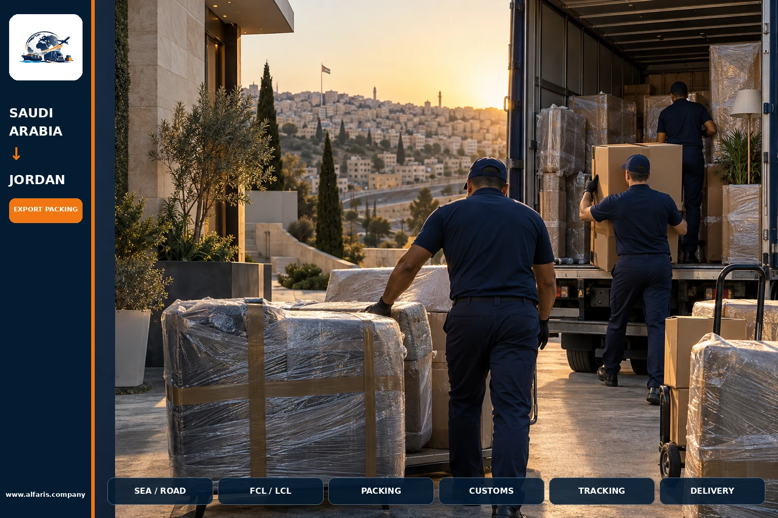 The shipping route from Saudi Arabia to Jordan is via the approved route at the time of implementation or the port of Amman The shipping route from Saudi Arabia to Jordan is via the approved route at the time of implementation or the port of Amman