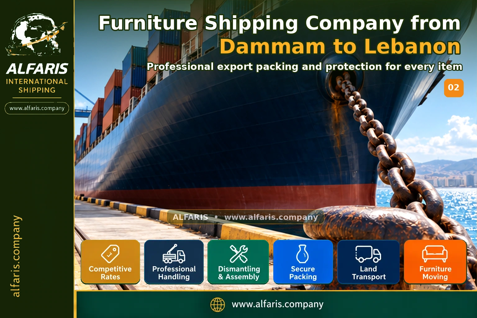 The shipping route from Dammam to Lebanon is via the approved route at the time of implementation or the port of Beirut