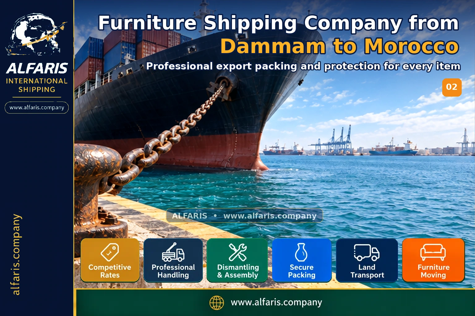 The shipping route from Dammam to Morocco is via the approved route at the time of implementation or the port of Tangier