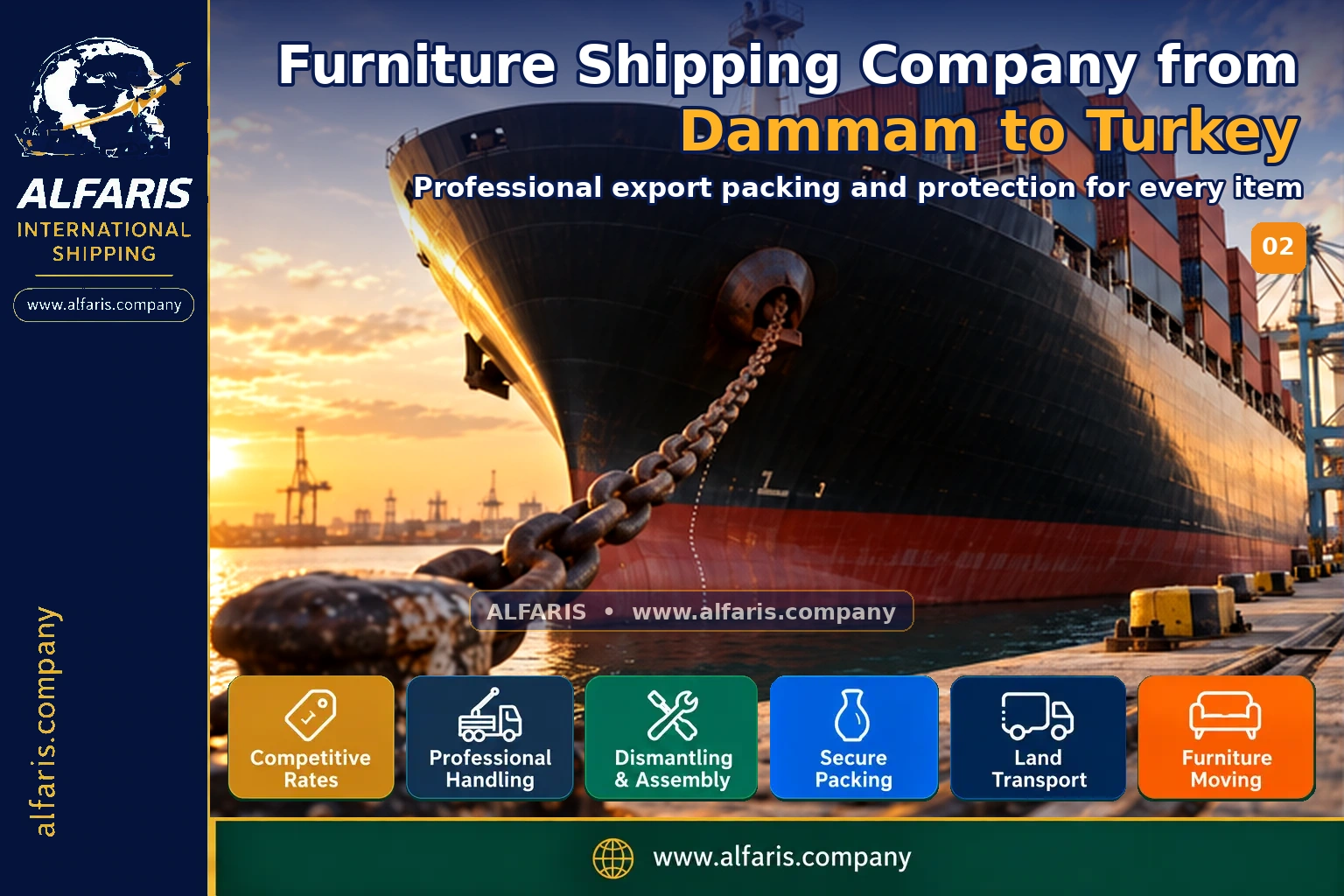 The shipping route from Dammam to Turkey is via the approved route at the time of implementation or the port of Mersin