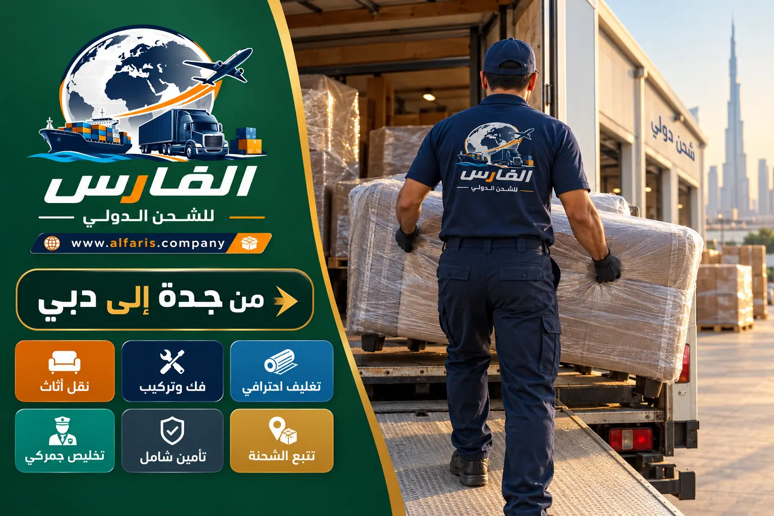 تسليم الأثاث في دبي بعد الشحن من جدة