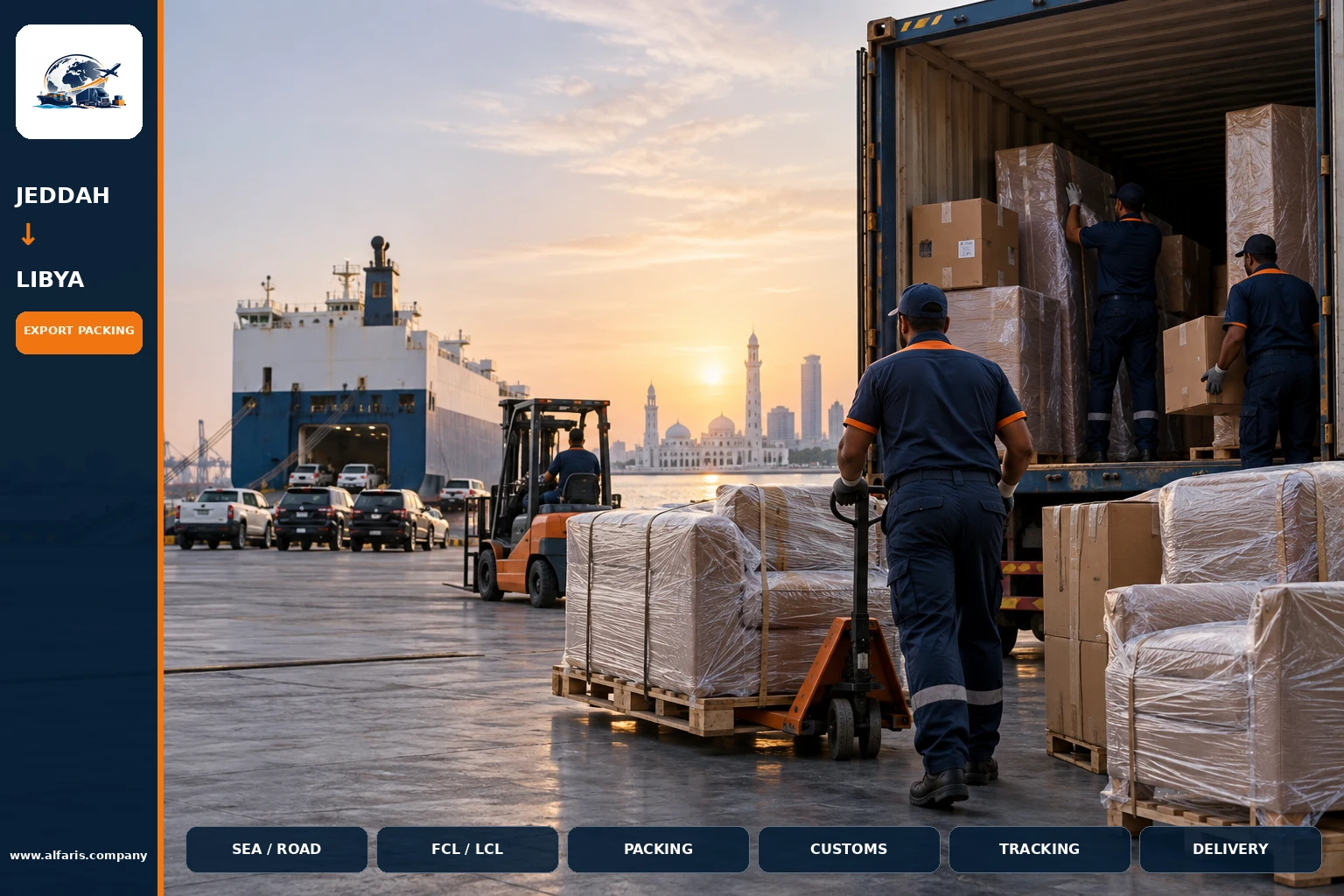 The shipping route from Jeddah to Libya is via the approved route at the time of implementation or the port of Tripoli