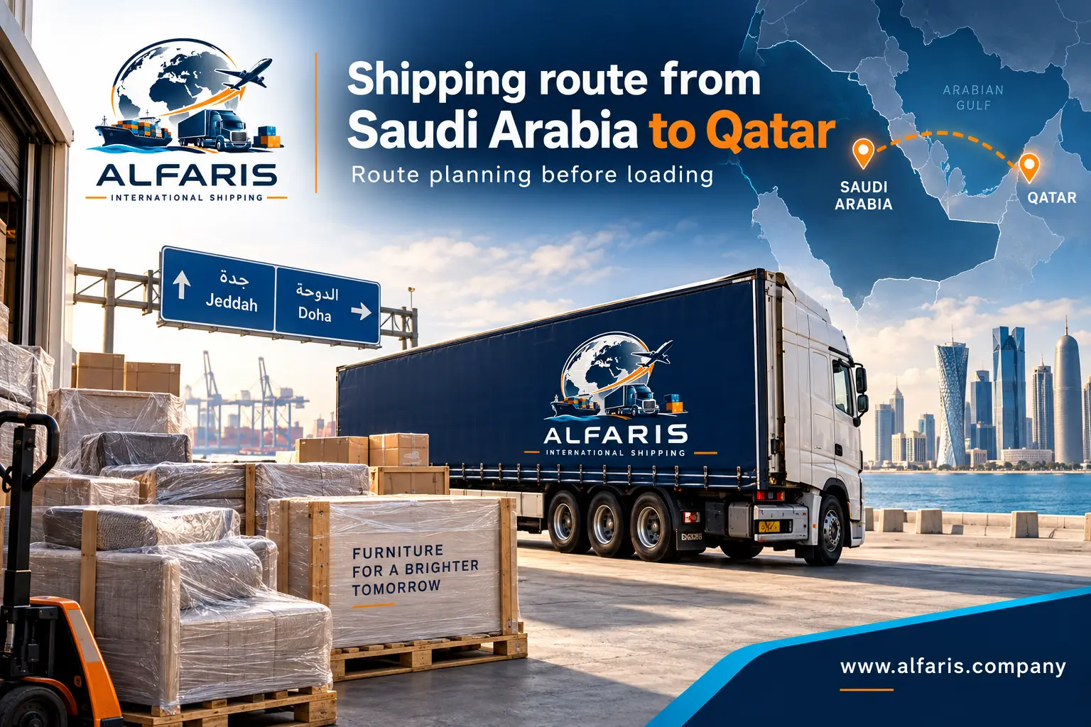The shipping route from Saudi Arabia to Qatar via Salwa and Abu Samra The shipping route from Saudi Arabia to Qatar via Salwa and Abu Samra