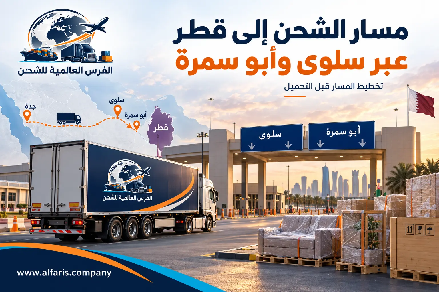 مسار الشحن من السعودية إلى قطر عبر سلوى وأبو سمرة