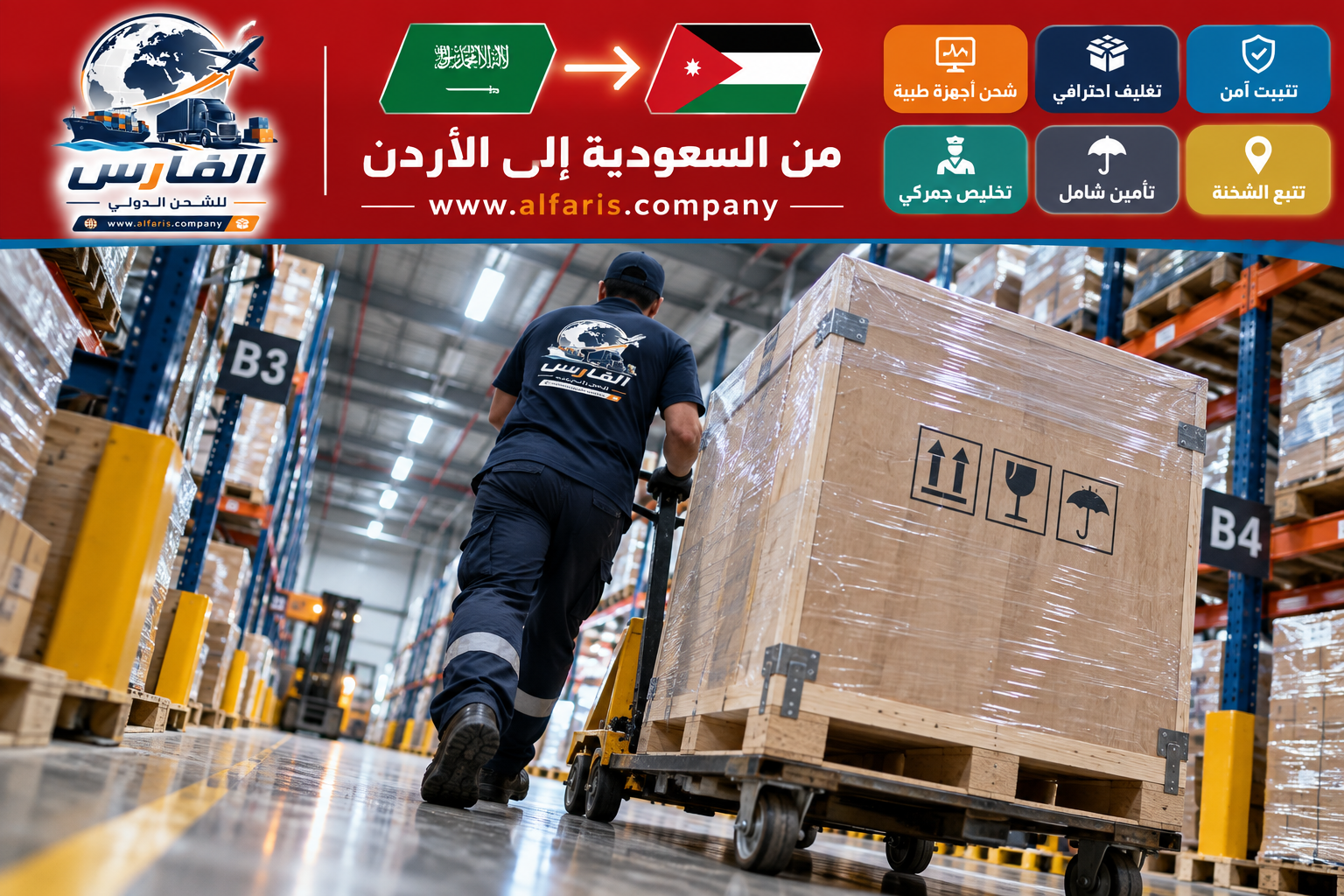 مسار شحن الأجهزة الطبية من السعودية للاردن