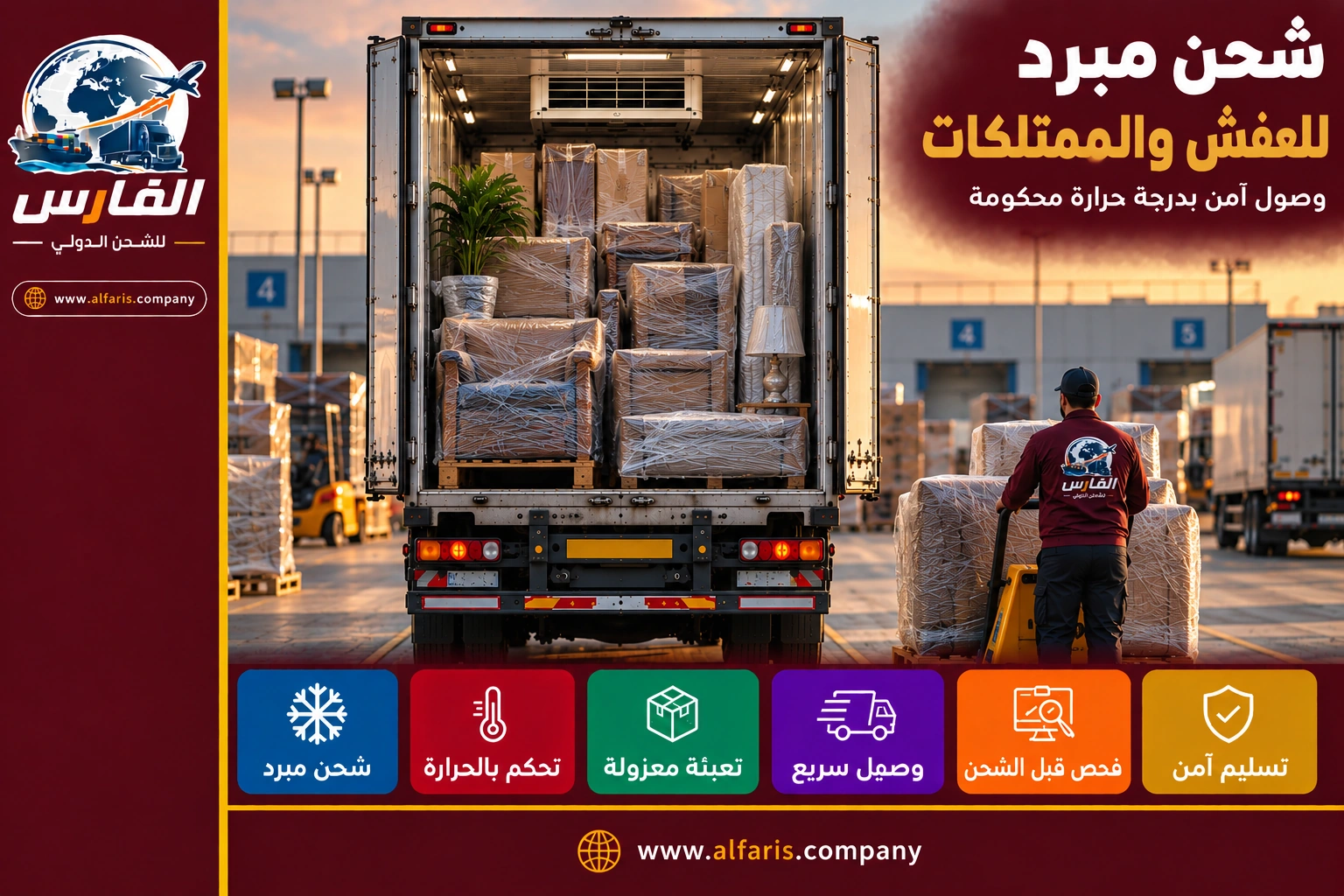 الشحن المبرد والمعزول الي الامارات والاردن مع الفارس للشحن الدولي