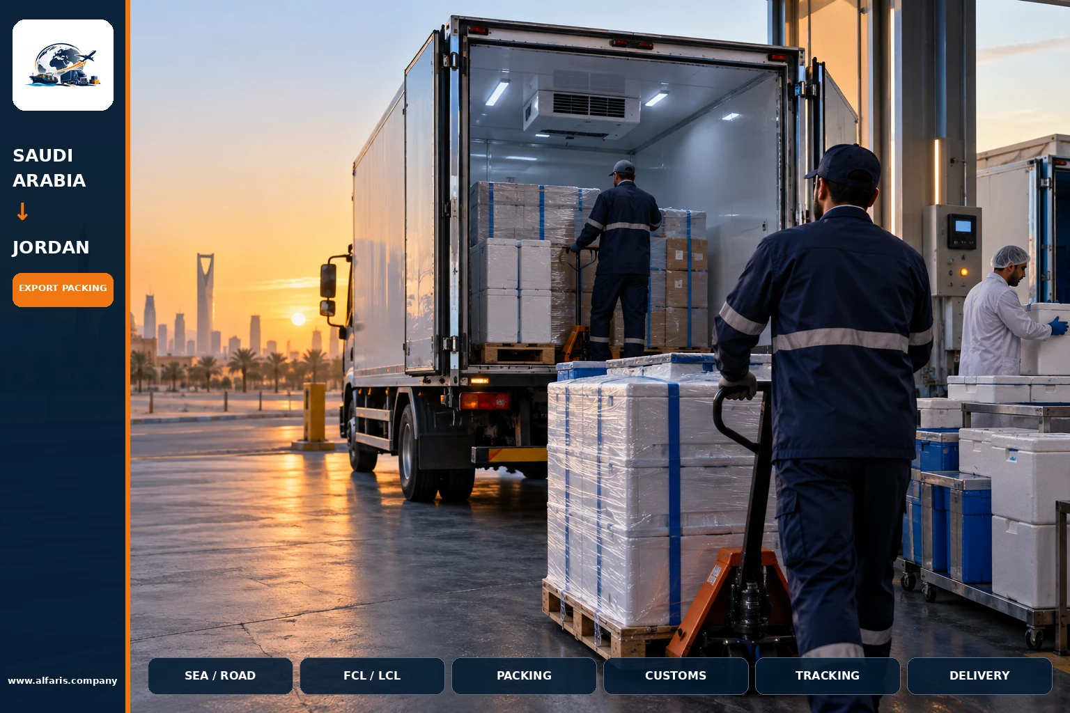 The shipping route from Saudi Arabia to Jordan is via the approved route at the time of implementation or the port of Amman