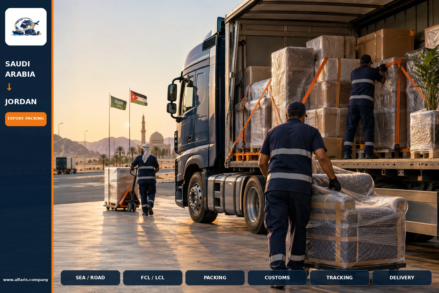 The shipping route from Saudi Arabia to Jordan is via the approved route at the time of implementation or the port of Amman The shipping route from Saudi Arabia to Jordan is via the approved route at the time of implementation or the port of Amman