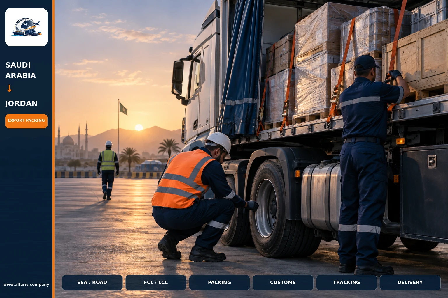 The shipping route from Saudi Arabia to Jordan is via the approved route at the time of implementation or the port of Amman