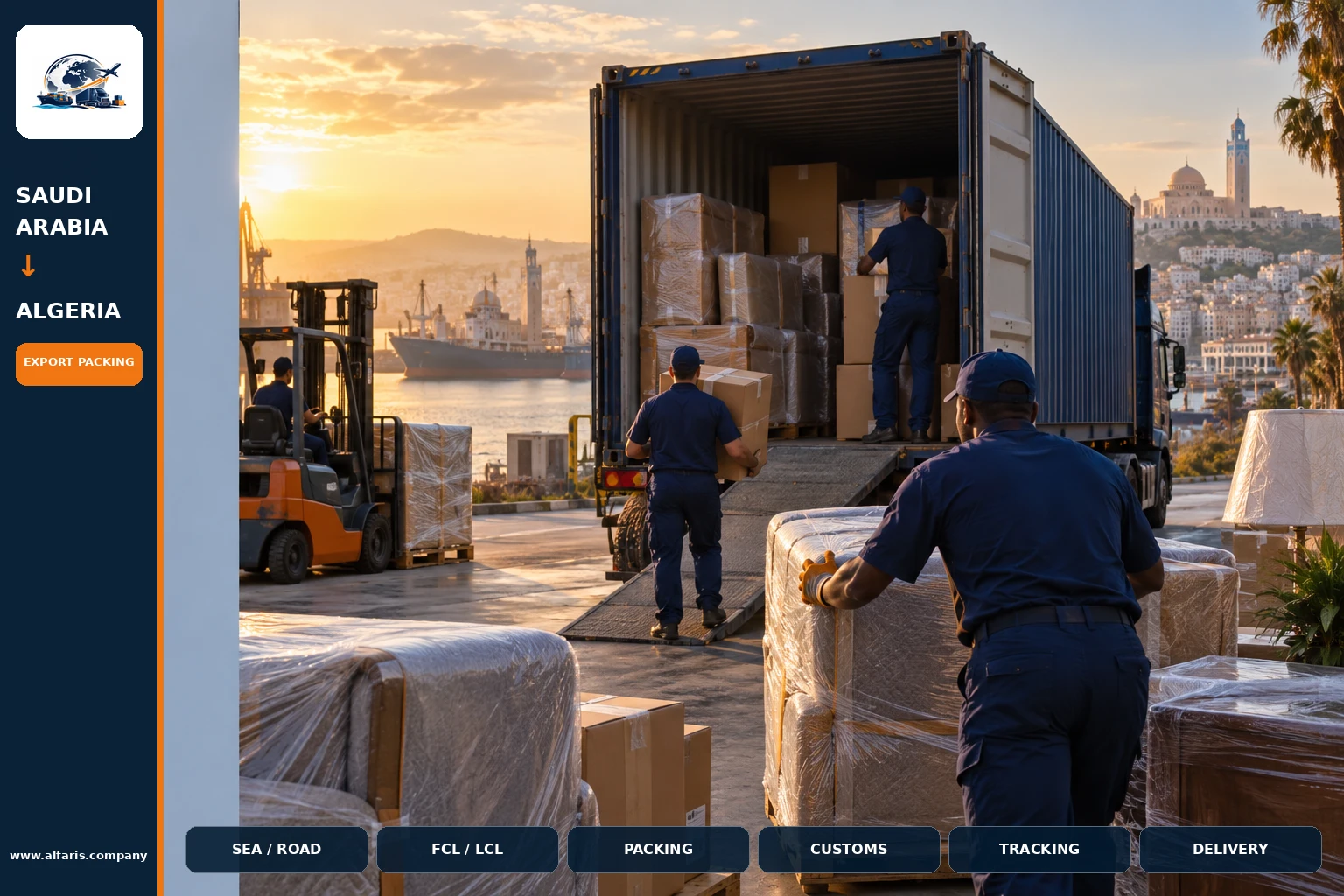 The shipping route from Saudi Arabia to Algeria is via the approved route at the time of implementation or the port of Algiers