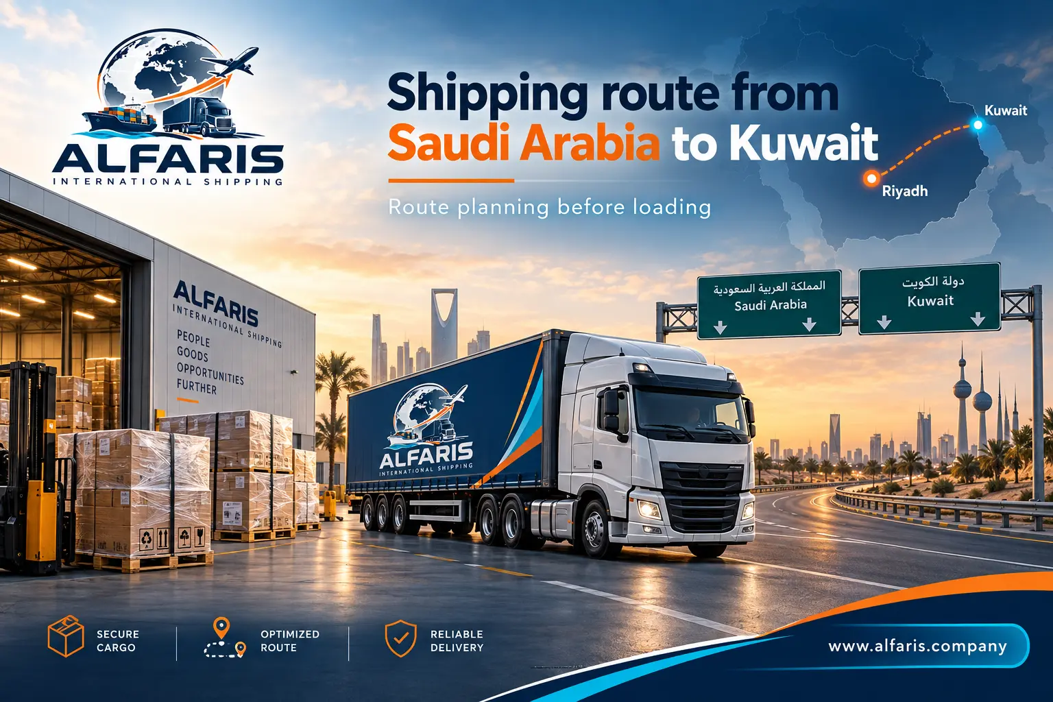 The shipping route from Saudi Arabia to Kuwait is via Al-Raqi or Al-Khafji