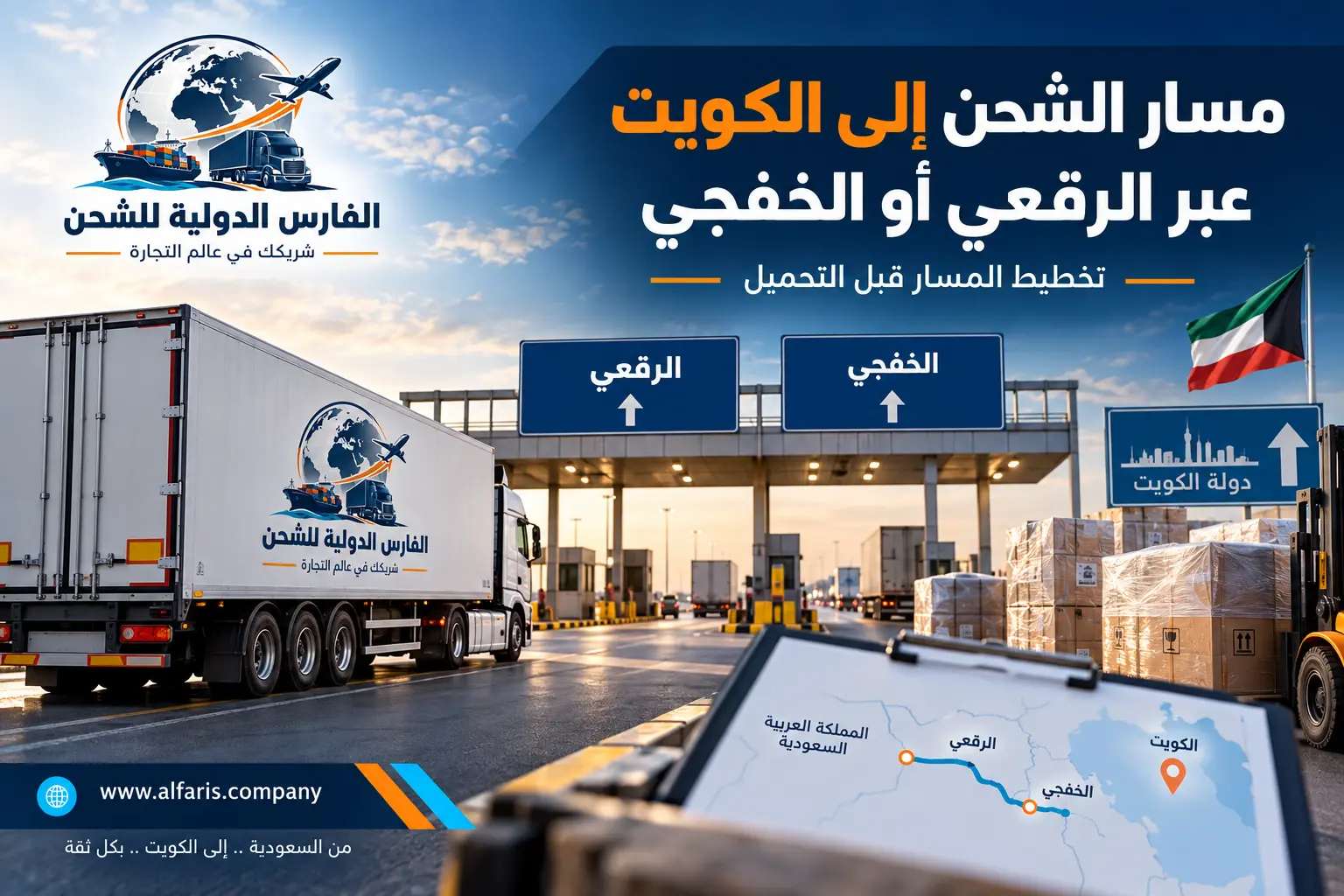 مسار الشحن من السعودية إلى الكويت عبر الرقعي أو الخفجي