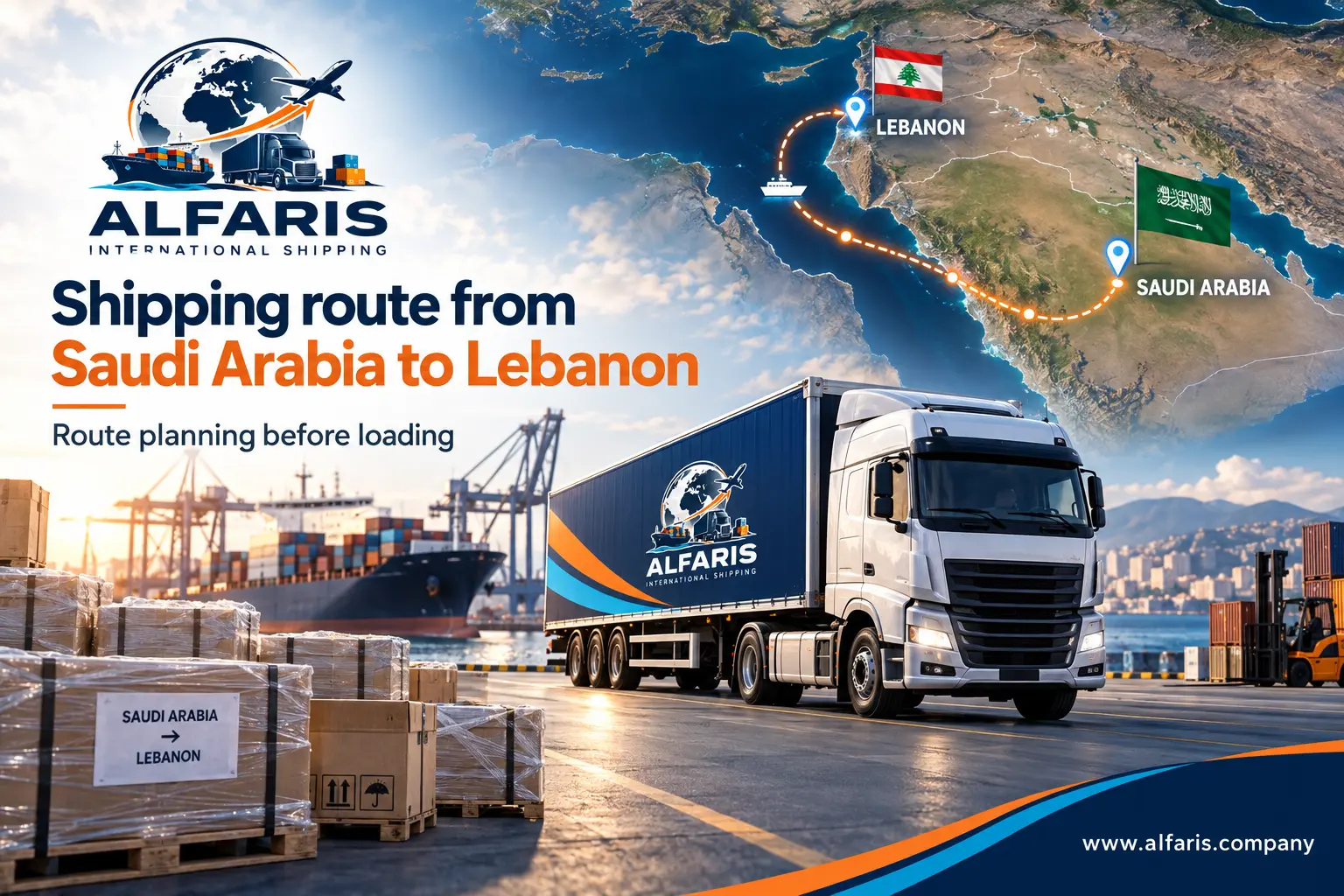 The shipping route from Saudi Arabia to Lebanon is via the approved route at the time of implementation or the port of Beirut