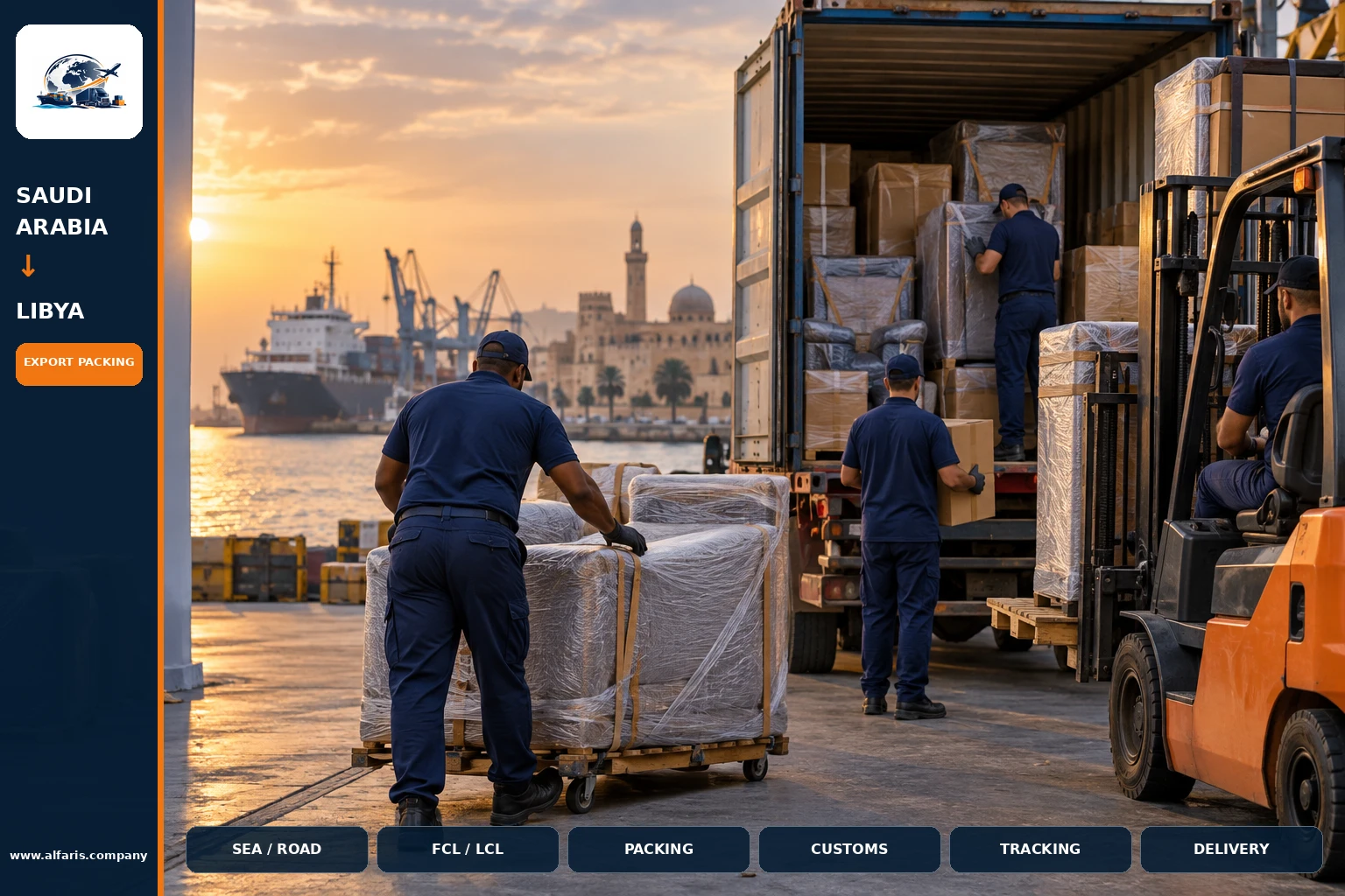 The shipping route from Saudi Arabia to Libya is via the approved route at the time of implementation or the port of Tripoli