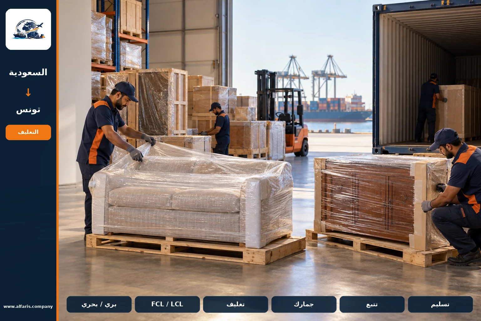 مسار الشحن من السعودية إلى تونس عبر المسار المعتمد وقت التنفيذ أو ميناء تونس العاصمة