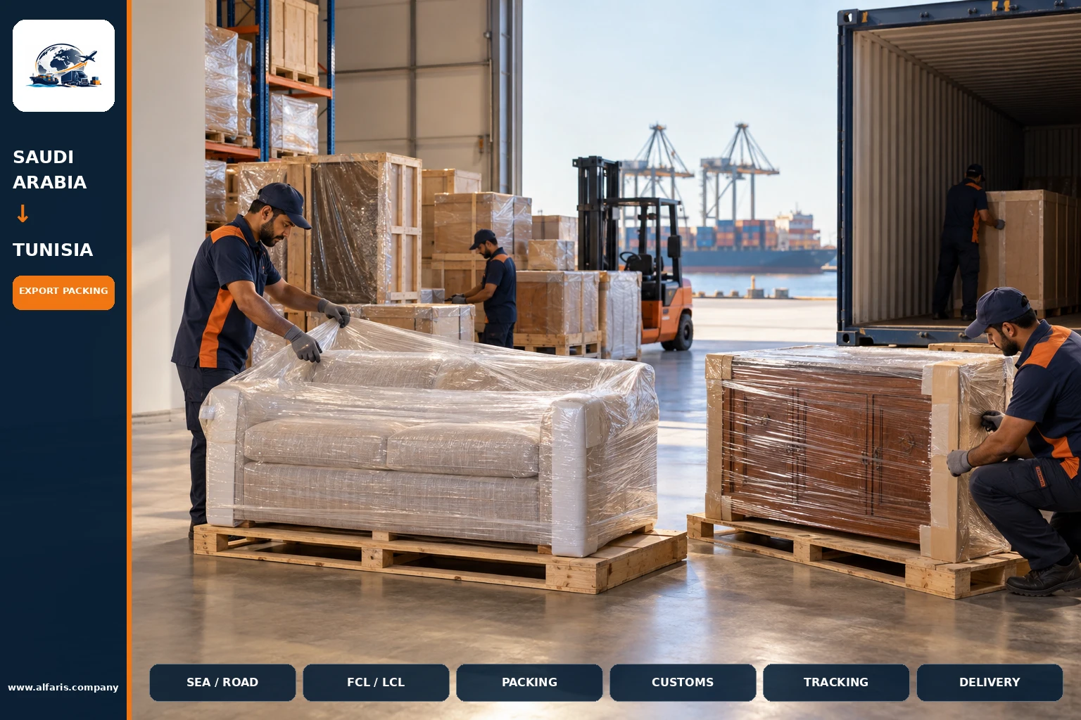 The shipping route from Saudi Arabia to Tunisia is via the approved route at the time of implementation or the port of Tunis
