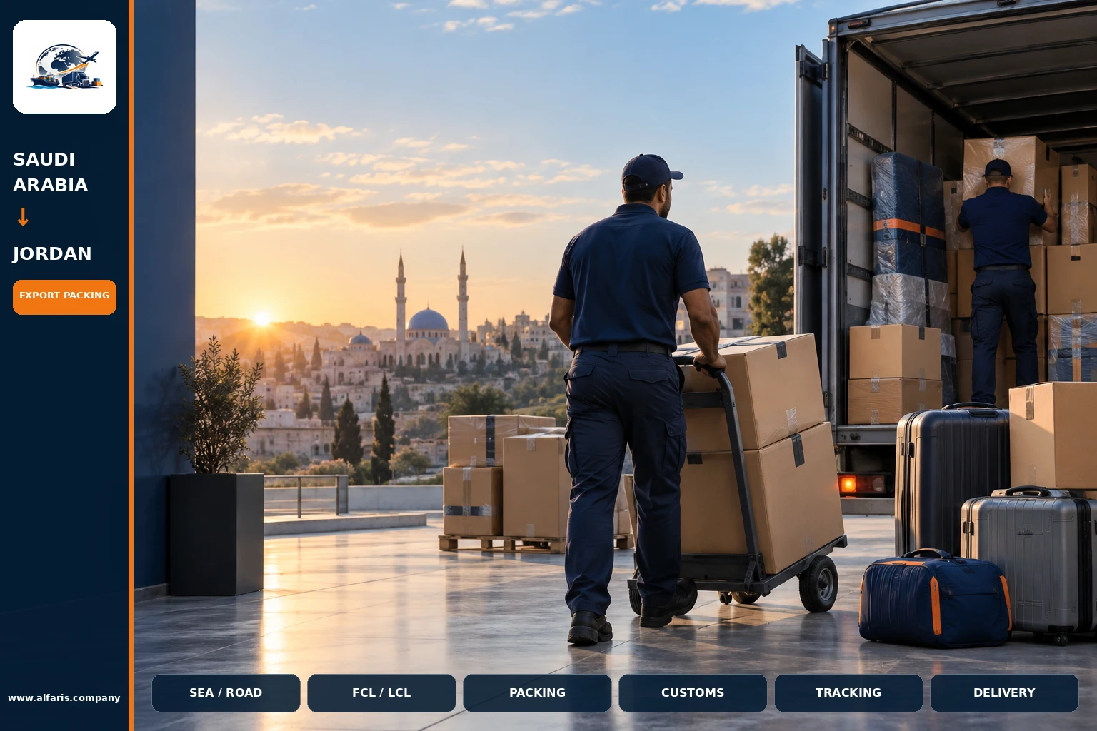 The shipping route from Saudi Arabia to Jordan is via the approved route at the time of implementation or the port of Amman