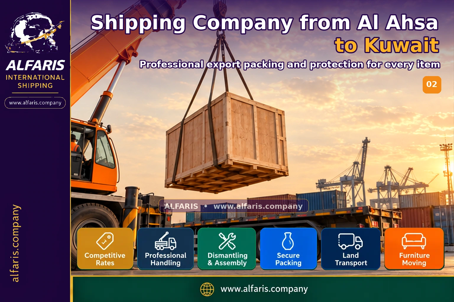 The shipping route from Al Ahsa to Kuwait is via the approved route at the time of implementation or the port of Kuwait City