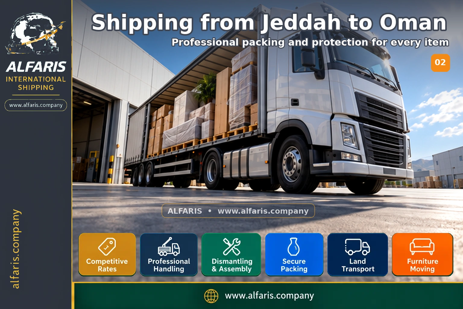 The shipping route from Jeddah to Oman is via the approved route at the time of implementation or a suitable destination gateway