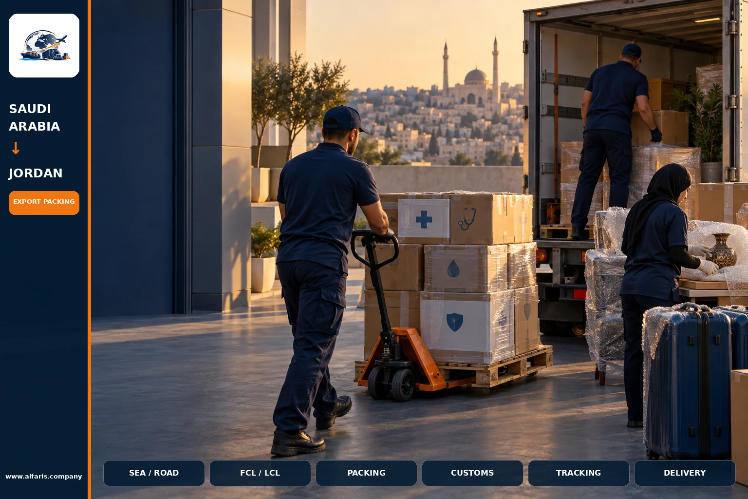 The shipping route from Saudi Arabia to Jordan is via the approved route at the time of implementation or the port of Amman