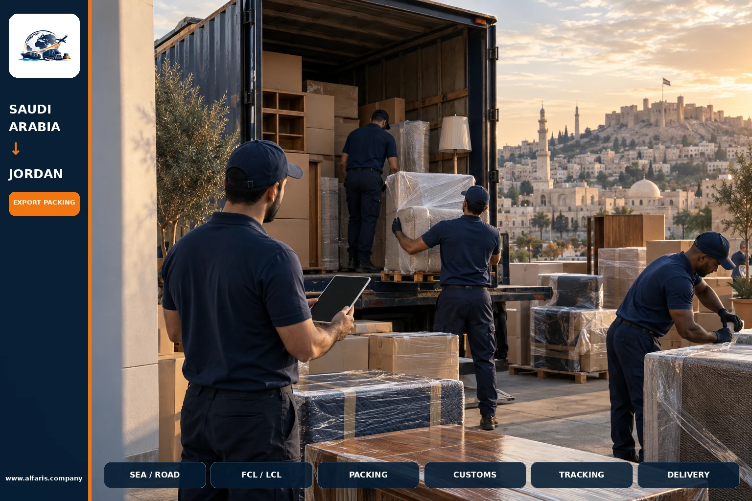 The shipping route from Saudi Arabia to Jordan is via the approved route at the time of implementation or the port of Amman
