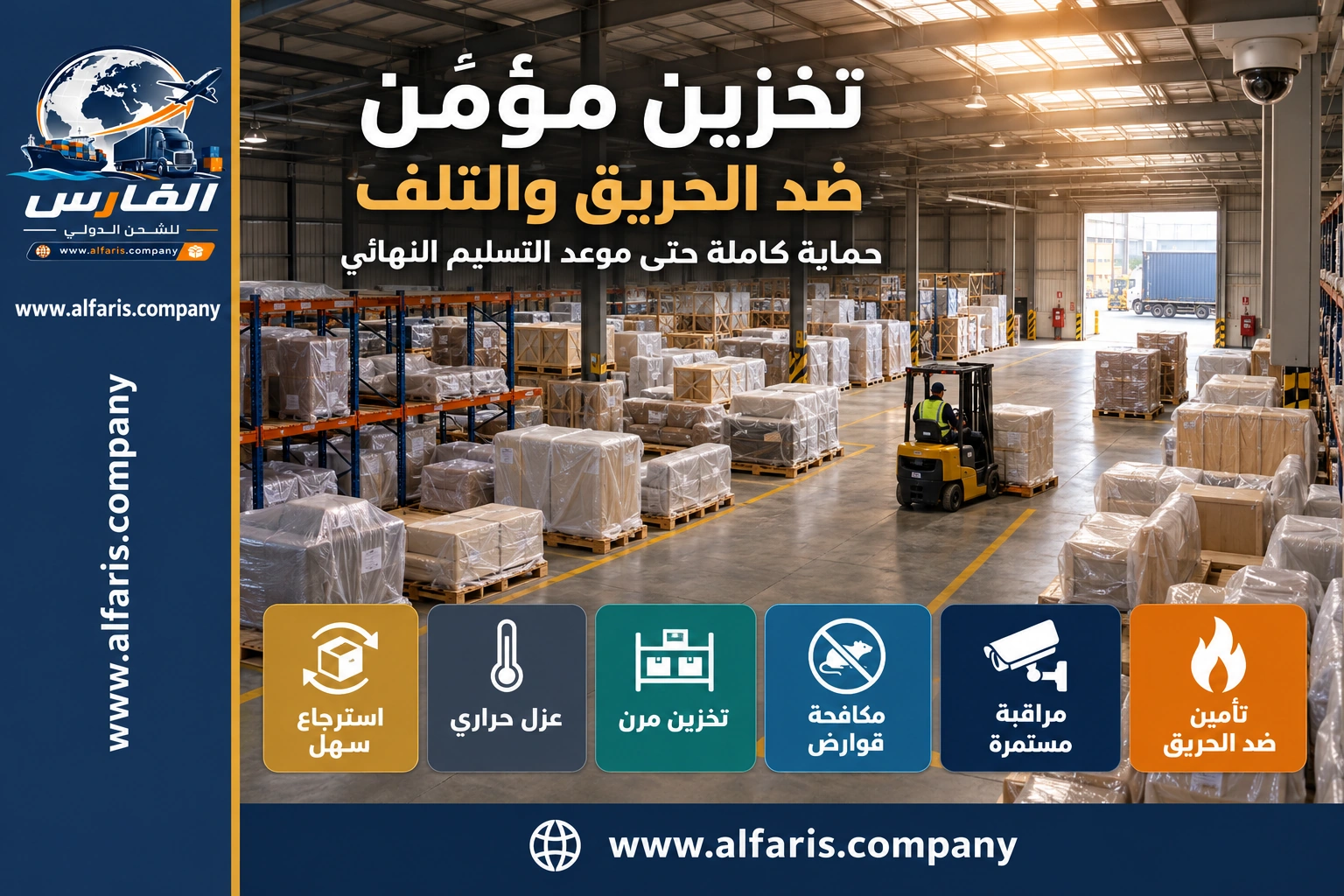 مستودع تخزين مؤمن قبل شحن الأثاث من السعودية للأردن