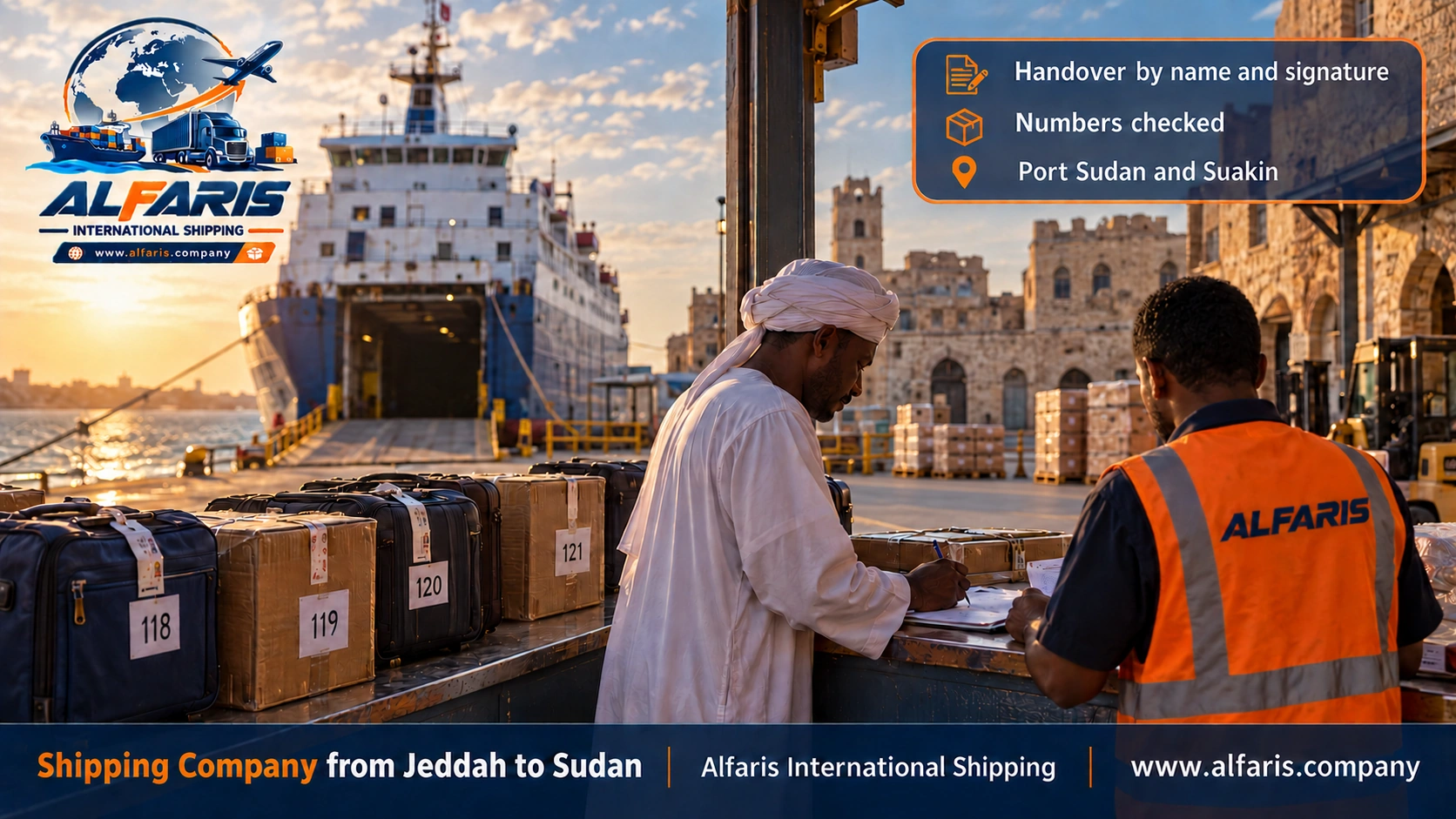 Delivering the shipment in Sudan after shipping from Jeddah