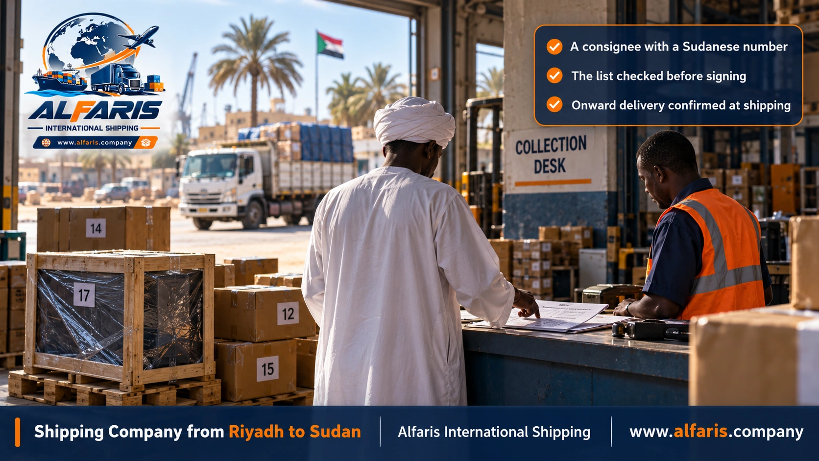 Delivering the shipment in Sudan after shipping from Riyadh