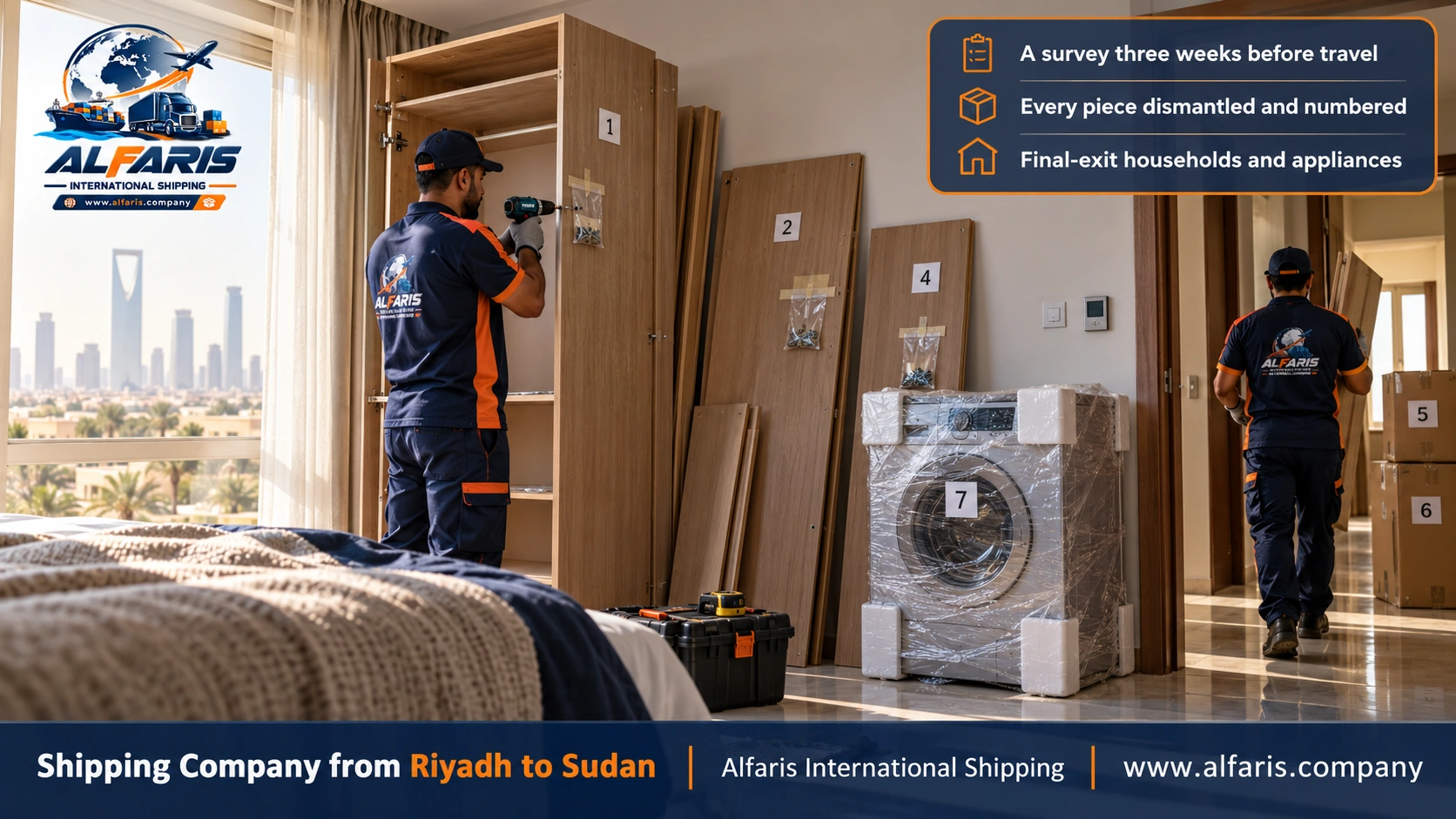 Packing furniture for shipping from Riyadh to Sudan