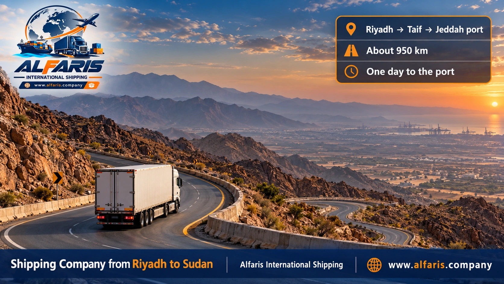The shipping route from Riyadh to Sudan