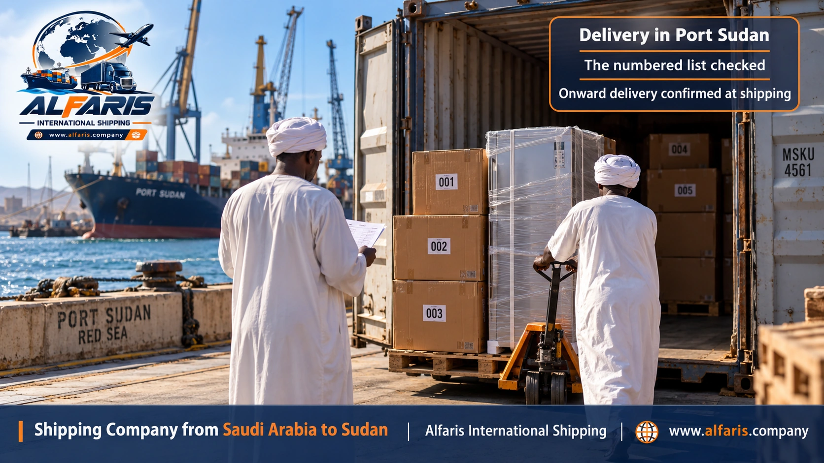 Delivering the shipment in Sudan after shipping from Saudi Arabia