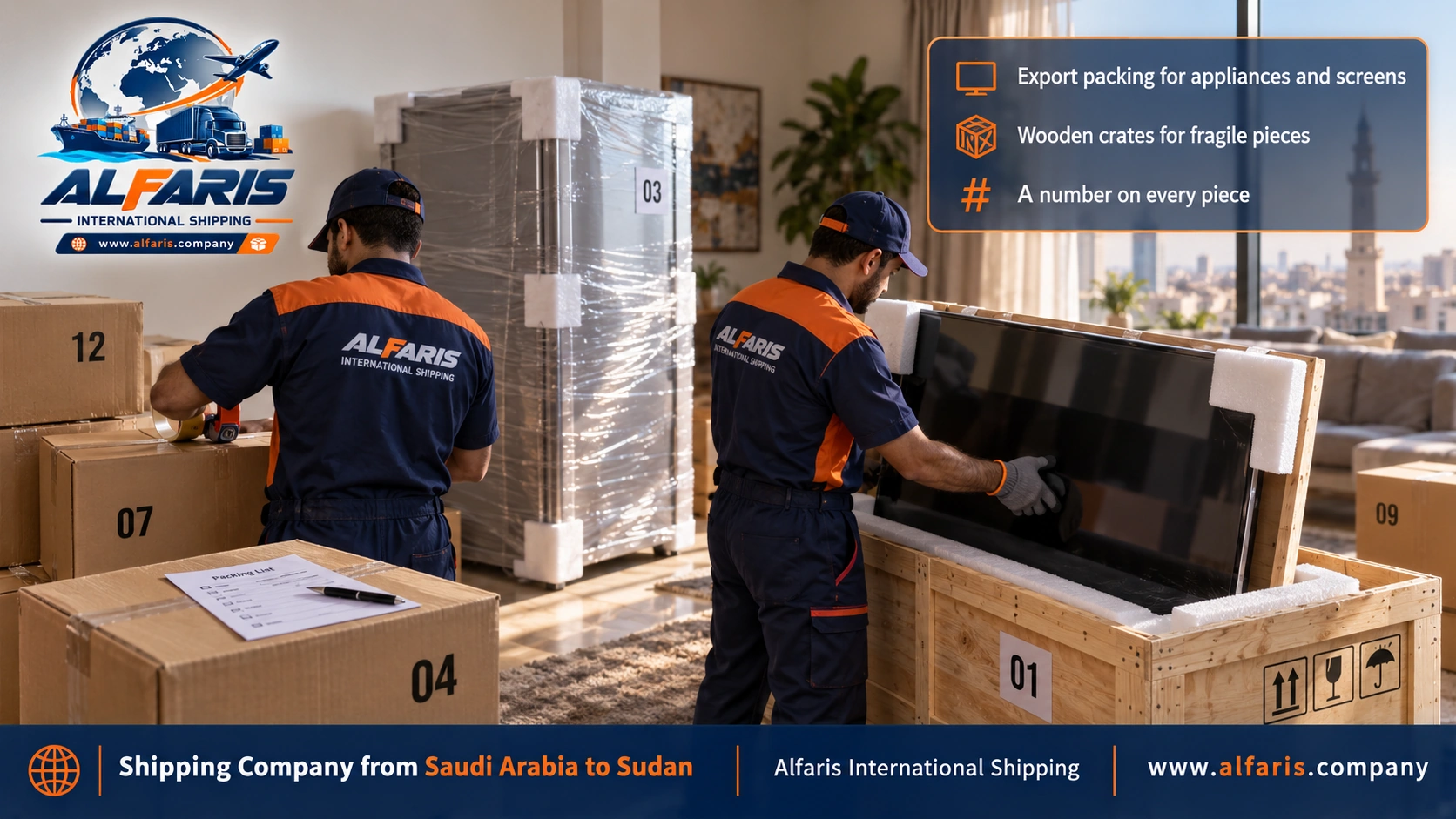 Packing furniture for shipping from Saudi Arabia to Sudan