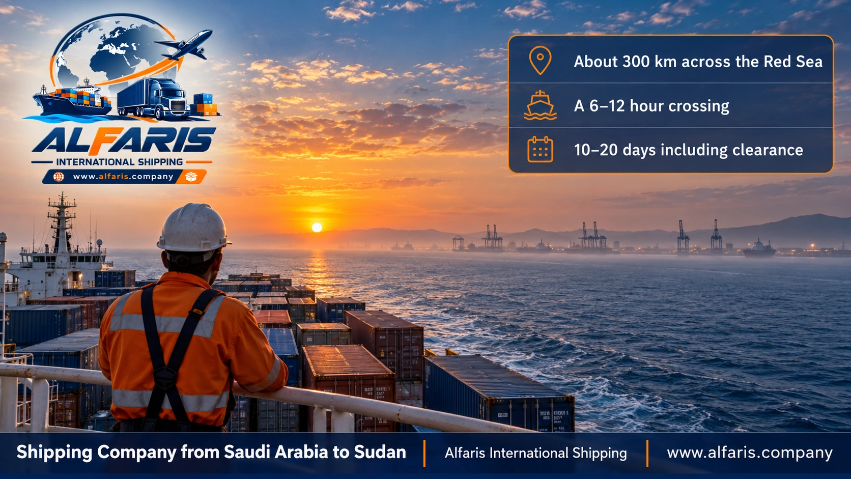 The shipping route from Saudi Arabia to Sudan